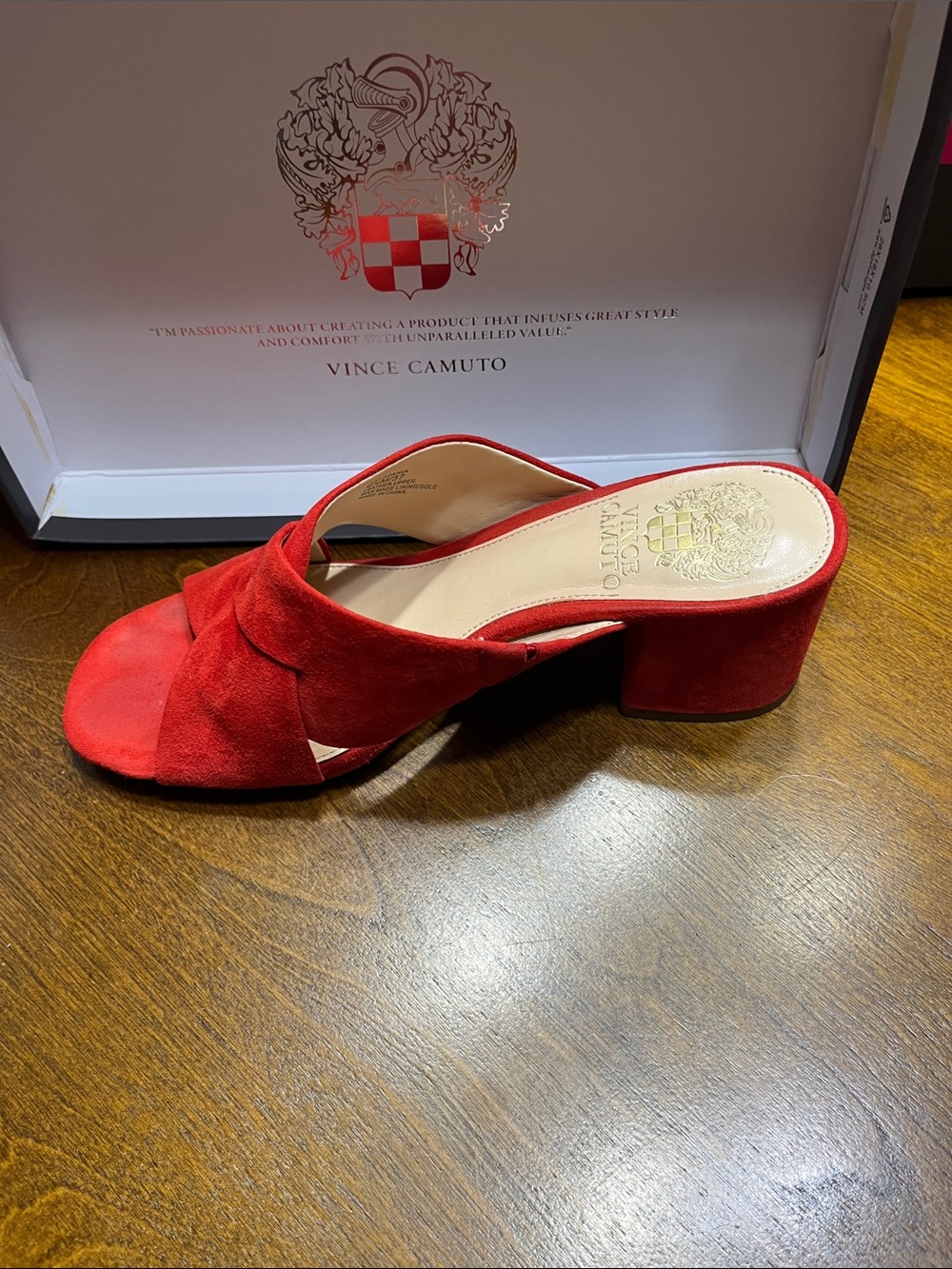 Vince Camuto Red Suede Cross-Band Block Heel Mule
